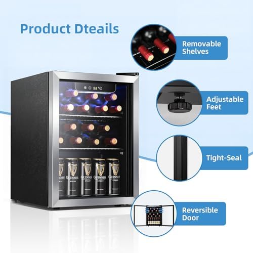 Antarctic Star 1.7 Cu. Ft. Beverage Refrigerator, Holds Up to 68 Cans, Compact Drink Cooler with Stainless Steel-Framed Glass Door, Digital Temperature Display & Electronic Controls, Silver - Image 5