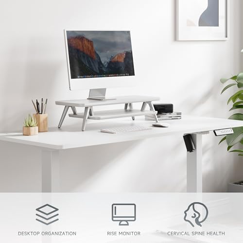 Fenge Monitor Stand Riser, Wooden Desk Shelf with 2-Tier Storage - Image 2