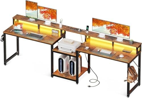 Casaottima 98'' 2 Person Gaming Desk with LED Lights, Vintage by Casaottima