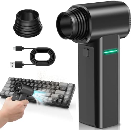 Compressed Air Duster, 500G Super Power Cordless Rechargeable Electric Air Duster, 130000RPM Canned Air Duster for Computer, 4-Gear Air Blower Turbo Blower Keyboard Cleaner for PC(Jet Black) by cllismakeslifeeasier
