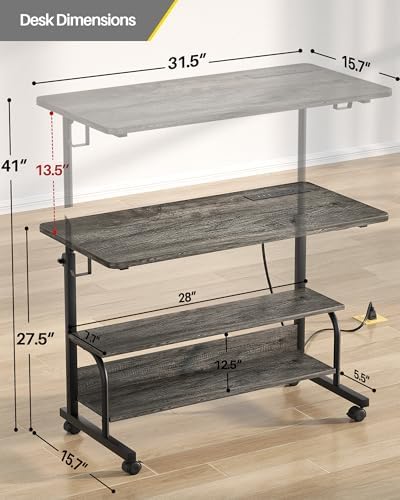 Armocity 32" Rolling Standing Desk with Charging Station for Couch Bed - Image 3