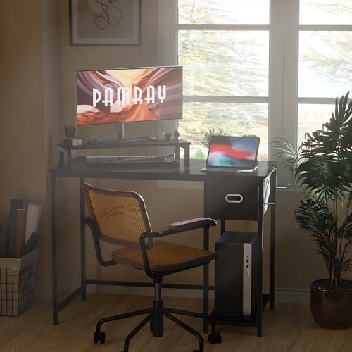 Pamray 39 Inch Small Computer Desk with Monitor Stand and Drawer for Gaming - Image 4