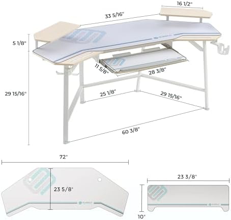 EUREKA ERGONOMIC Gaming Desk Wing Shaped Keyboard Tray 72 Inch Maple - Image 3