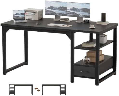 Mericonia 54 in Computer Desk with Drawer, 1" Thick Reversible Office Desk by MERICONIA