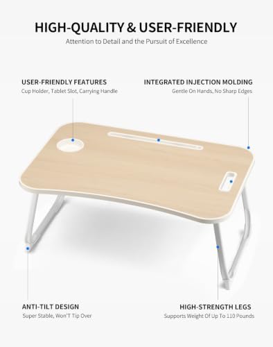 ZEAPTAC Foldable Lap Desk, Bed Desk, Bed Table & Laptop Stand w/Cup Holder - Image 5