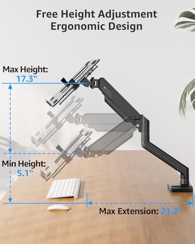 MOUNTUP Laptop Stand for Desk, 2-in-1 Monitor Mount with Laptop Tray Holds 2.2-22lbs, Adjustable Laptops Arm Mount for Max 17" Notebook & 32" Monitor, Laptops Desk Arm with Clamp/Grommet - Image 4