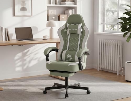 Office Desk Computer Gaming Chair for Adults, Ergonomic High Back Gamer Chair with Massage and Pocket Spring Cushion, Swivel Comfy Video Game Chairs with Footrest and Lumbar Support (Green White) - Image 2