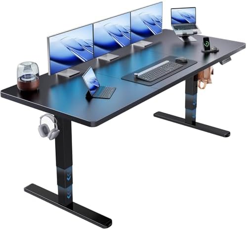 HUANUO 70x 30 Inch 3-Stage Electric Standing Desk, Brushless Motor, Black by HUANUO