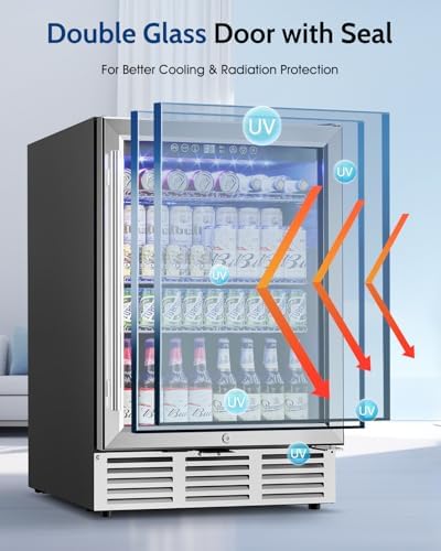 Feelfunn 24 Inch Beverage Refrigerator Under Counter,180 Cans,Silver - Image 5
