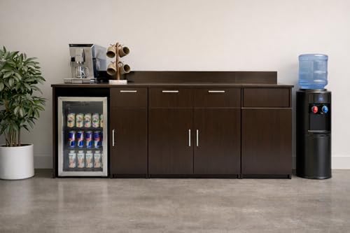 BREAKtime Breakroom Cabinet with Mini Fridge Space, 2-Door Storage & Trash Bin, Fully Assembled, 90" W x 24" D x 36" H, Trash Bin Included, Appliances Not Included, Espresso - Image 2