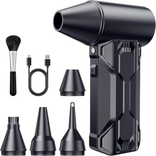 Compressed Air Duster, 110000 RPM High-Speed Electric Air Duster with Brushless Motor, 3-Speed Settings, Rechargeable Cordless Dust Blower with Fast Charging for PC, Keyboard, Car, Home (Black) by Unknown
