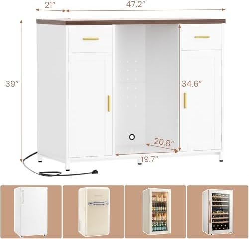 Unikito Coffee Bar Cabinet with Mini Fridge Space & Power Outlet, White - Image 2