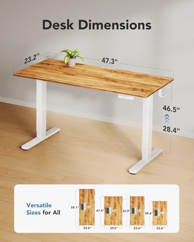 HUANUO Electric Standing Desk, Whole Piece Desktop, Adjustable Height Computer Desk, 4 Height Memory Settings, Sit Stand Up Desk for Home Office, 48" x 24", Light Vintage - Image 3