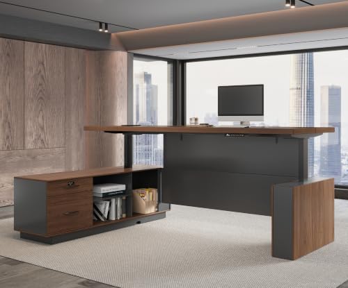 71" L-Shaped Executive Standing Desk with File Drawer, Dual Motors, Power by ANZHAP-SmartOfficeSolutions