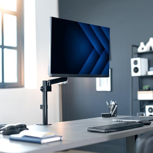VIVO Single Monitor Arm Mount for 17 to 32 inch Screens - Tension Height Adjustment, Full Articulating Tilt, Swivel, Heavy Duty VESA Stand with Desk C-clamp and Grommet Option STAND-V001K - Image 2