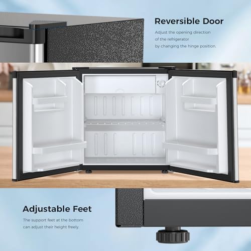 Antarctic Star 1.6 Cu. Ft Mini Fridge with Freezer,Small Compact Refrigerator with Single Reversible Door, Removable Shelves, 7 Adjustable Thermostat, for Dorm/Bedroom/Office,Steel - Image 3