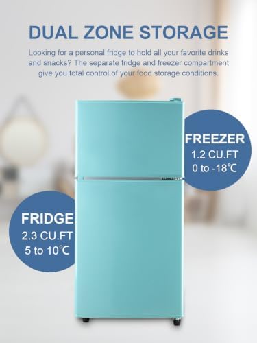 KRIB BLING Mini Fridge Compact Refrigerator Small Refrigerator 7 Level Adjustable Thermostat Removable Shelves with Stainless Steel 2 door for Office Dorm Apartment 3.5 Cu.Ft Blue - Image 2