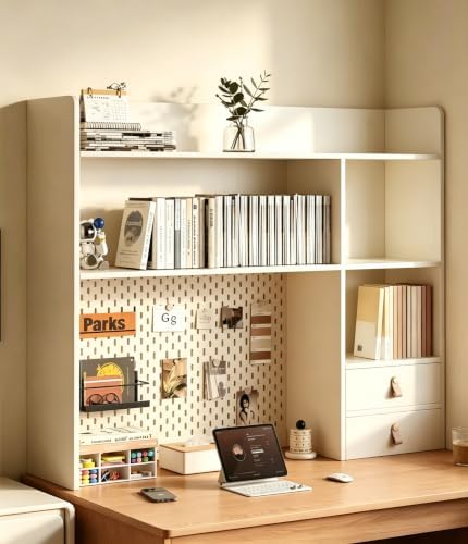 37 L Dorm Desk Hutch White, Desktop Bookshelf with 5 Shelves by Unknown