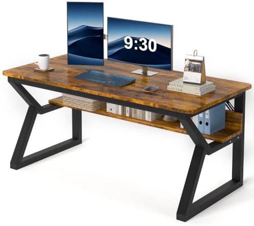 Computer Desk, Office Desk with Storage(55 x 19.7 in, Rustic Brown) by DiscoverStylishFurniture