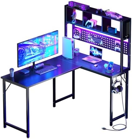 DLisiting Small Black L Shaped Gaming Desk with Hutch, 47 Inch Corner - Image 7