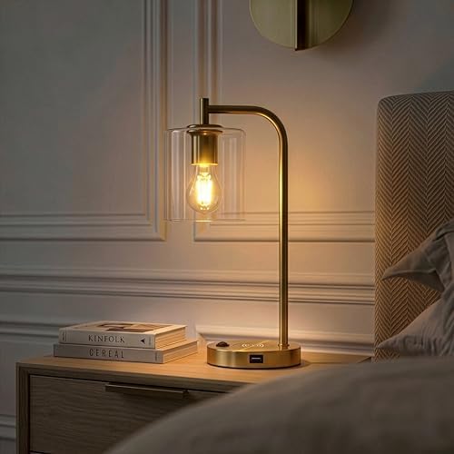 Brightech Elizabeth Table Lamp with Wireless Charging Pad and USB Port, Bedside Reading Lamp, Vintage Brass Gold Desk Lamp, Nightstand Lamp with LED Bulb for Bedroom, Living Room, Office - Image 6