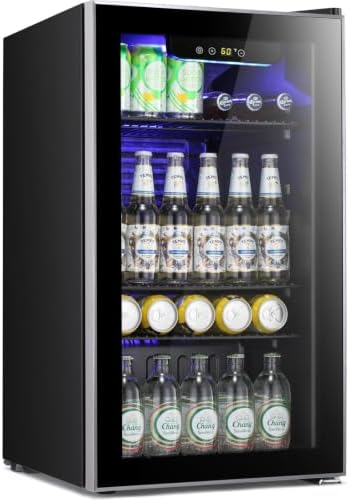 Antarctic Star mini fridge -130 can beverage refrigerator cooler glass door for soda beer or wine, small drink dispenser for home, office bar 3.2cu.ft by AntarcticStar