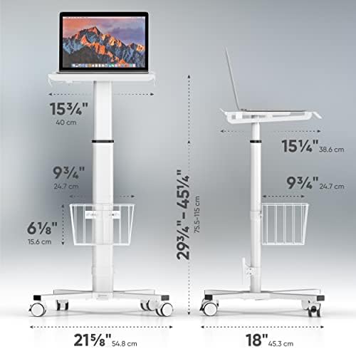ONKRON Laptop Cart on Wheels, max 17.6 lbs, Portable Workstation, White - Image 3