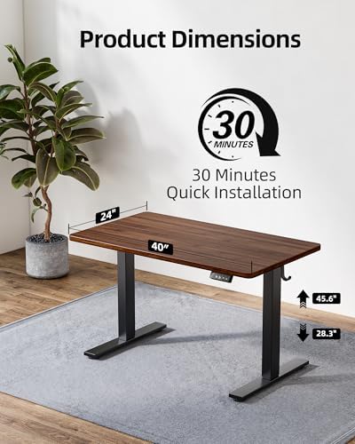 TIQLAB Height Adjustable Electric Standing Desk, 40 x 24 inch, Sit Stand Up Desk, Splice Board, Computer Home Office Desk, Black Walnut Top - Image 3