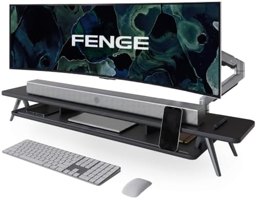 Fenge Dual Monitor Stand Riser, Wooden Desk Shelf with 2-Tier Storage by Fenge