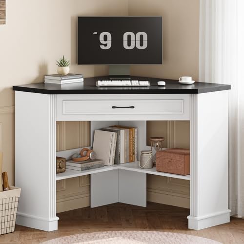 SEDETA Farmhouse Corner Desk for Small Space, White Small Computer Desk by SEDETA