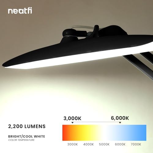 Neatfi XL 2200 Lumens 20W LED Desk Lamp with Clamp – Adjustable Color Temperature | 4-Level Dimmable Light | Home Office, Crafts & Workbench | 20-Inch Wide Head (Black, CCT with Clamp) - Image 4
