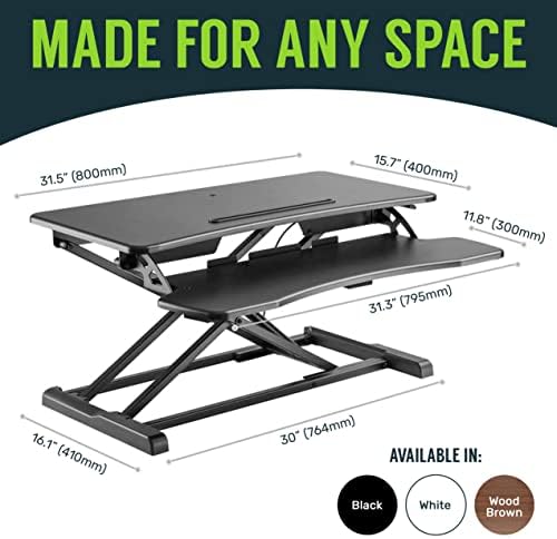 TechOrbits Standing Desk Converter-32-inch Height Adjustable, MDF Wood, Sit Riser-Black, 32" - Image 2