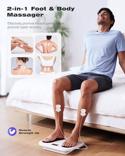 KINGJOY Foot Massager for Neuropathy, Rechargeable EMS TENS Foot Stimulator with 10 Modes 20 Intensities for Circulation Plantar Fasciitis & Swelling Pain Relief, Gifts for Women Men-White - Image 4