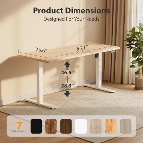 Cubiker Standing Desk, 55x24 Inches Sit Stand Home Office Desk, Electric Stand up Desk, Adjustable Desk with Splice Board, White Frame/Maple Top - Image 3