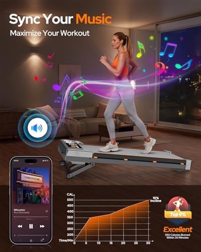 Walking Pad Treadmill with 15% 12-Level Incline & UI Screen, Trisomy 3.5HP Foldable Under Desk Treadmill with Bluetooth Speaker, Portable Treadmills for Home Office 450LBS, Remote, RGB Light - Image 2