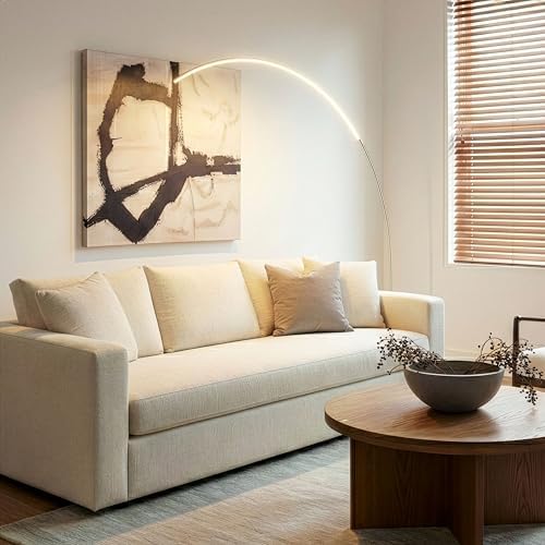 Brightech Sparq Arc Floor Lamp - Sleek, Minimalist Curved LED Standing Lamp for Living Room, Office Desk, Arches Over Bed and Sofa for Reading, Bright & Dimmable Task Light - Silver - Image 2