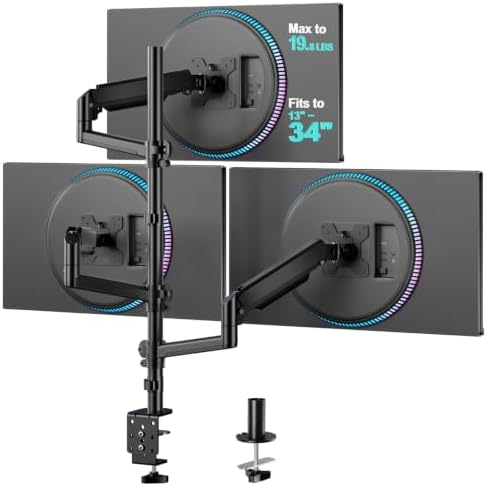 WALI Stacked Triple Monitor Mount for 13-34 inch Screens, 19.8 lbs per Arm by WALI