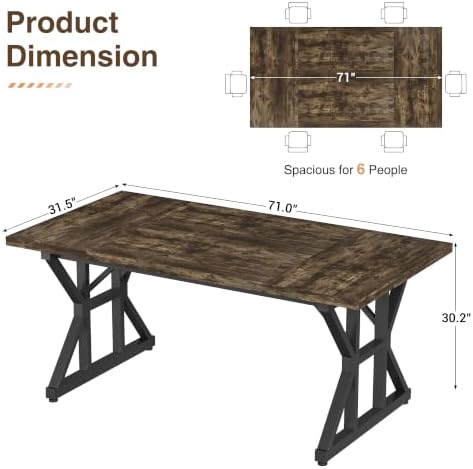 YOUDENOVA 71 Inch Executive Desk, Large Computer Office Desk Workstation with Thick Desktop & Heavy Duty Metal Legs, Modern Industrial Wood Writing Study Table for Home Office (Grey/Black) - Image 2