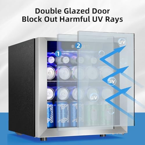 Antarctic Star Mini Fridge for Bedroom, 48 Can & 12 Wine Bottle Beverage Refrigerator with Stainless Steel Glass Door, Digital Temperature Display, Electronic Control Drink Cooler, Silver - Image 6