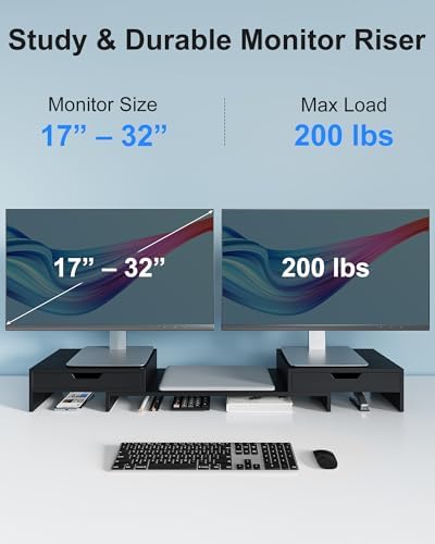 Epesoware Dual Monitor Riser with Two Drawer for Desk, No Assembly Required - Image 4