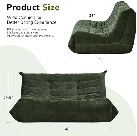 Hobestluk Large Bean Bag Chairs for Adults Fireside BeanBag Couch Togo Sofa - Image 2