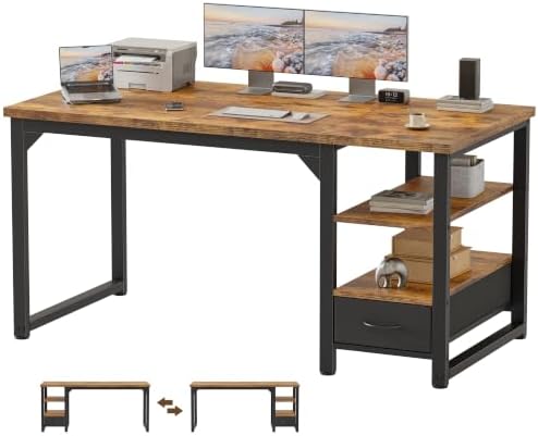 Mericonia 54 in Computer Desk with Drawer, 1" Thick Reversible Office Desk by MERICONIA