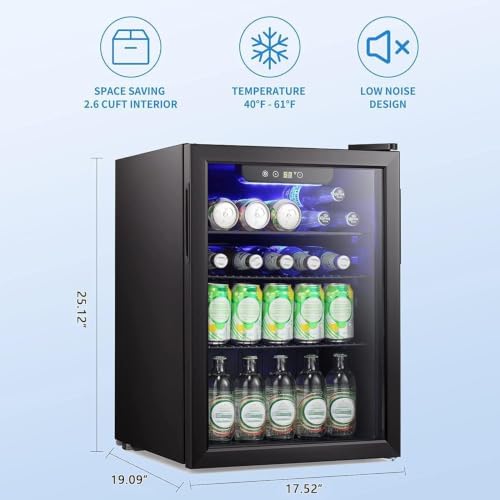 Antarctic Star Mini Fridge-95 Can Beverage Refrigerator Wine Cooler Clear Front Glass Door Small Drink Touch Screen for Soda Beer Bar Office Home 2.6 cu.ft - Image 5