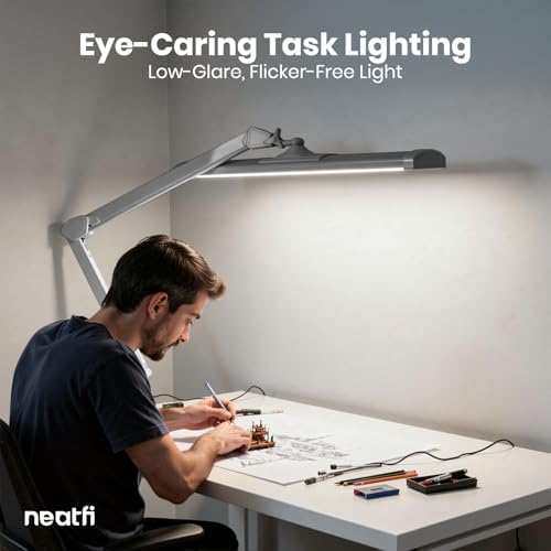 Neatfi Ultra 3,500 Lumens LED Desk Lamp with Clamp – 45W, 270 SMD LEDs, Shadow-Free | Adjustable Brightness | Task Light for Nail, Craft & Office (Silver, 26-Inch Wide Shade) - Image 3