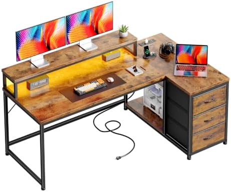 EnHomee 55" L Shaped Computer Desk with 3 Storage Drawers for Home Office by EnHomee