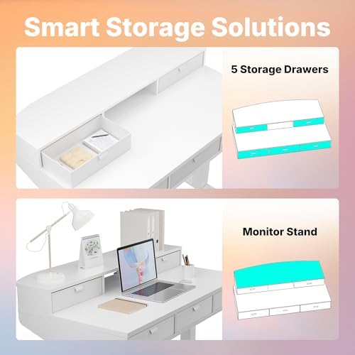 HUANUO 40 x 24 Inch Electric Standing Desk with 4 Drawers, White - Image 3