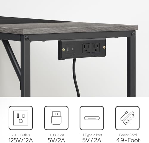 HOOBRO Computer Desk, 39.3 Inch Small Desk with Power Outlet, Writing Table with USB Charging Ports and 3 Hooks for Home Office, Bedroom, Easy to Assemble, Charcoal Gray and Black BC41UDN01 - Image 5