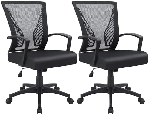 Furmax Office Chair Ergonomic Computer Desk Mesh Chair Mid Back Swivel Lumbar Support with Armrest (2, Black) by Furmax