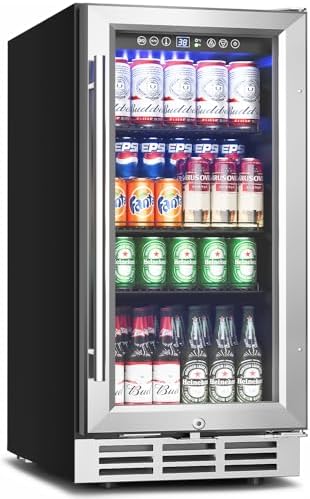 Feelfunn 15 Inch Beverage Refrigerator Under Counter,126 Cans,Silver by Feelfunn