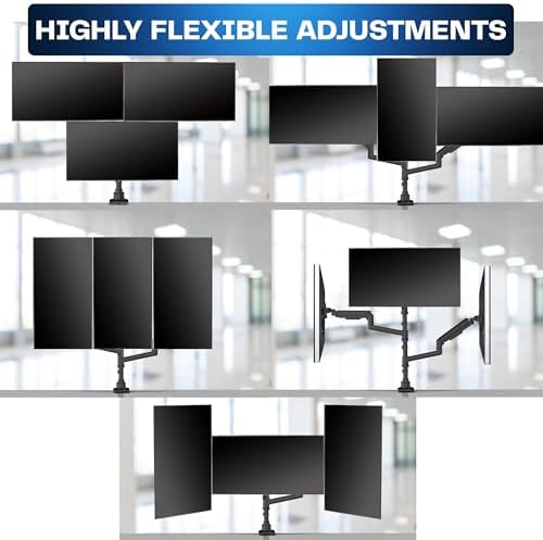 VIVO Pneumatic Arm Triple Ultrawide Monitor Extra Tall Desk Mount for Up to 49 inch Screens, Heavy Duty Clamp, Holds 3 Ultra Wides Up to 44 lbs, Black, STAND-V300D - Image 6